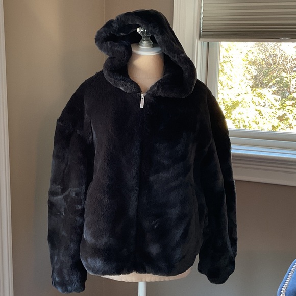 Zara Jackets & Blazers - Zara Midnight Faux Fur Hooded Teddy Jacket
